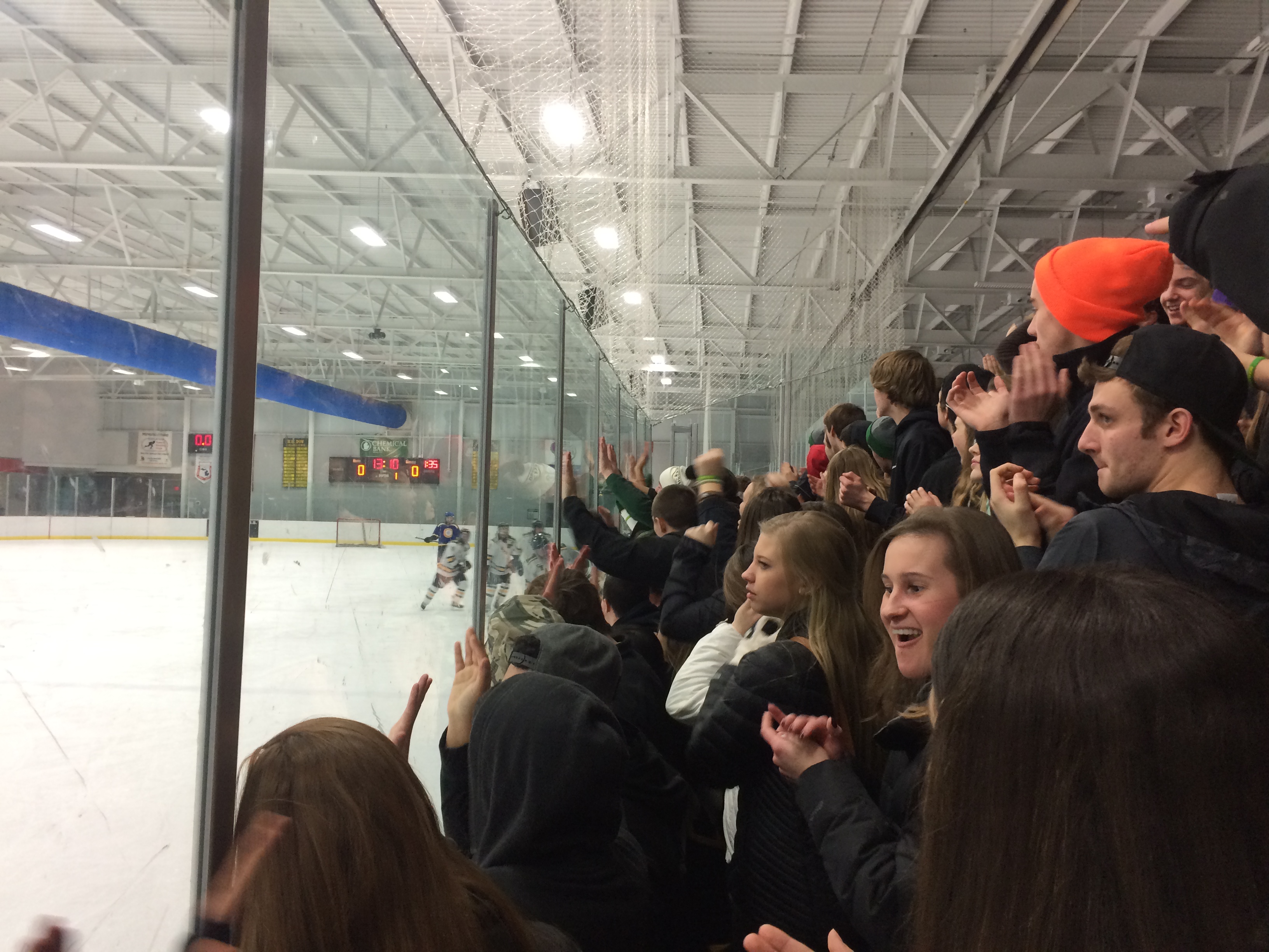 DHS students cheer on the hockey team Wed., Feb. 11 at Midland Civic Arena. DHS won in overtime with 4-3. Photo by Emily Collick