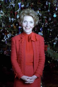 12/7/1981 Nancy Reagan in front of the White House Christmas Tree in the Blue Room