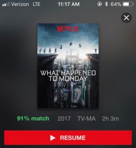 What Happened to Monday, screenshot from Netflix app