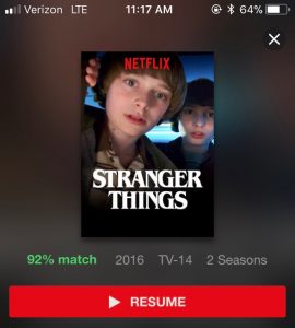 Stanger Things, screenshot from Netflix app